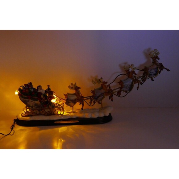 Bradford 2004 Thomas Kinkade Night Before Christmas Illuminated Santa Sleigh - Picture 2 of 16